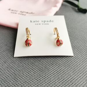 Kate Spade Nature Walk Ladybug Red Huggie Earrings in Gold